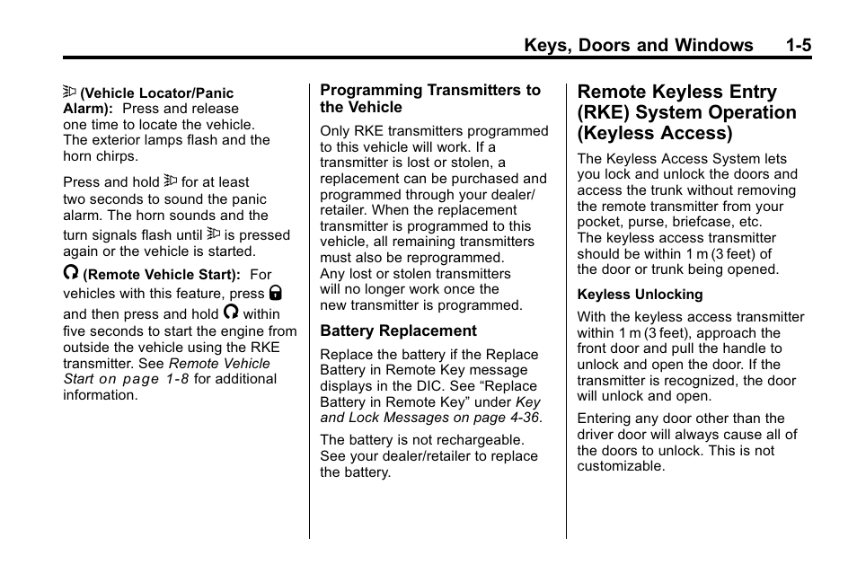 Remote keyless entry (rke), System operation (keyless access) -5, Interior | Buick 2010 Lacrosse User Manual | Page 11 / 418