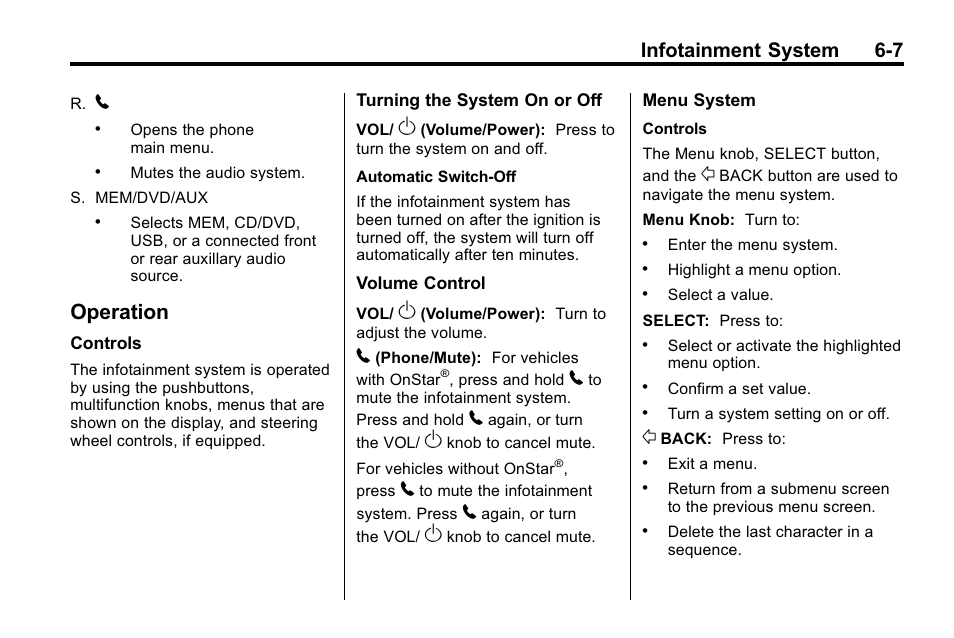 Operation, Operation -7, Rse) system | Infotainment system 6-7 | Buick 2010 Lacrosse User Manual | Page 151 / 418