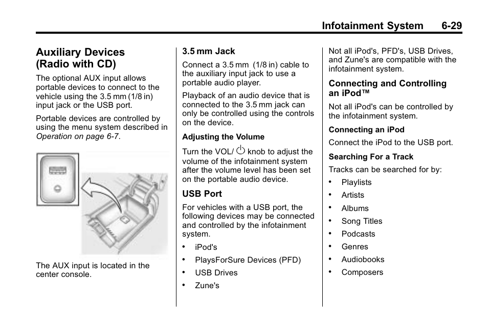 Auxiliary devices (radio with cd), Auxiliary devices (radio, With cd) -29 | Infotainment system 6-29 | Buick 2010 Lacrosse User Manual | Page 173 / 418