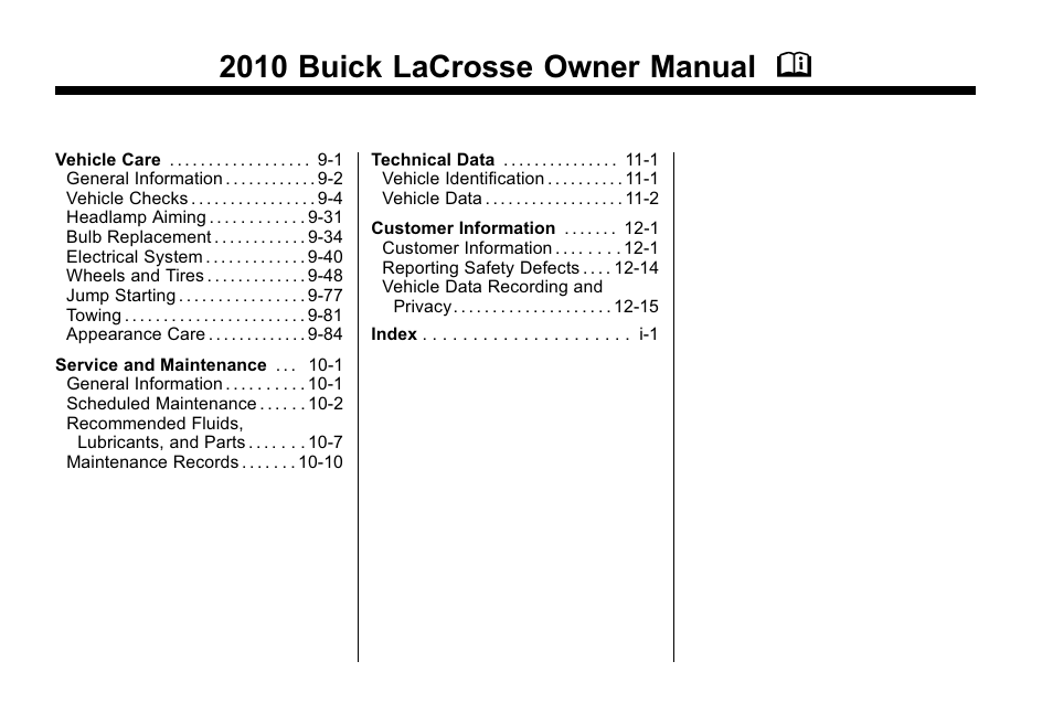 2010 buick lacrosse owner manual m | Buick 2010 Lacrosse User Manual | Page 2 / 418