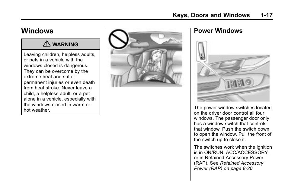 Windows, Power windows, Windows -17 | Vehicle messages, Windows -17 power windows -17 | Buick 2010 Lacrosse User Manual | Page 23 / 418