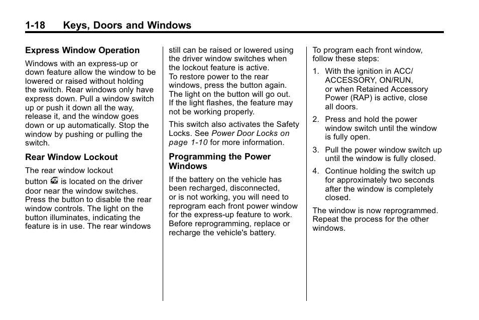 18 keys, doors and windows | Buick 2010 Lacrosse User Manual | Page 24 / 418