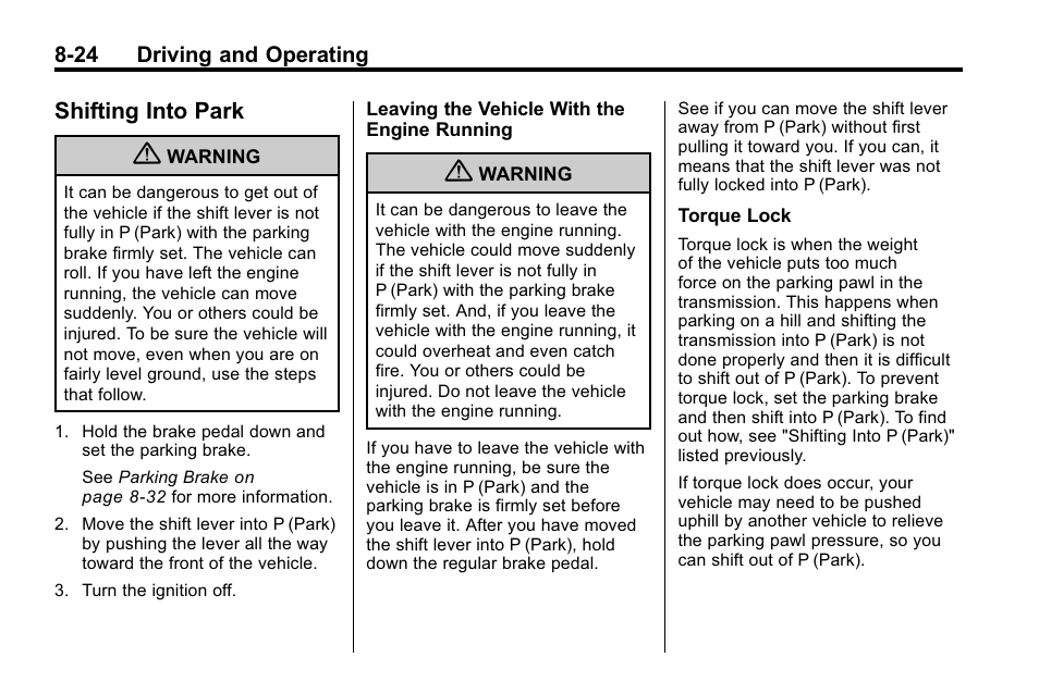 Shifting into park, Shifting into, Shifting into park -24 | Buick 2010 Lacrosse User Manual | Page 244 / 418