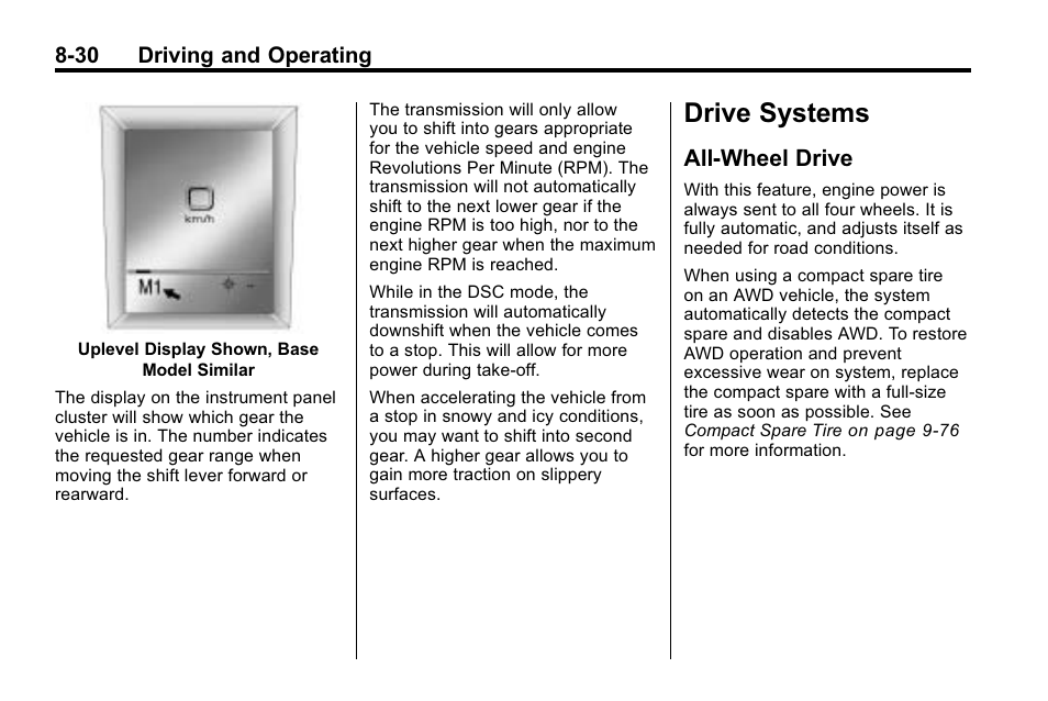 Drive systems, All-wheel drive, Drive systems -30 | All-wheel drive -30 | Buick 2010 Lacrosse User Manual | Page 250 / 418