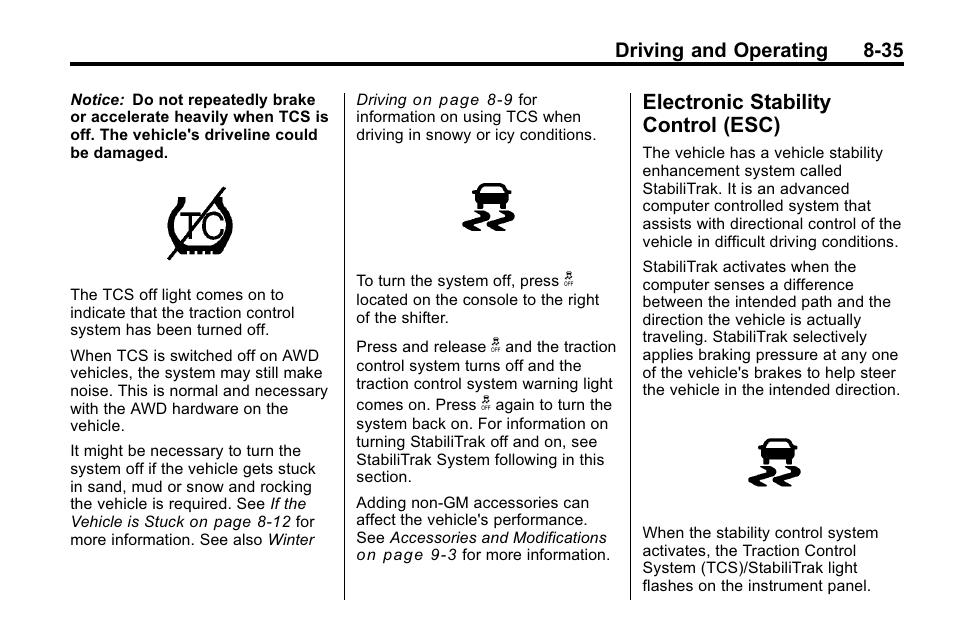 Electronic stability control (esc), Electronic stability, Control (esc) -35 | Driving and operating 8-35 | Buick 2010 Lacrosse User Manual | Page 255 / 418