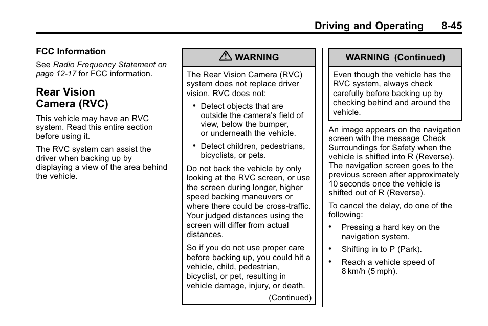 Rear vision camera (rvc), Rear vision, Camera (rvc) -45 | Driving and operating 8-45 | Buick 2010 Lacrosse User Manual | Page 265 / 418