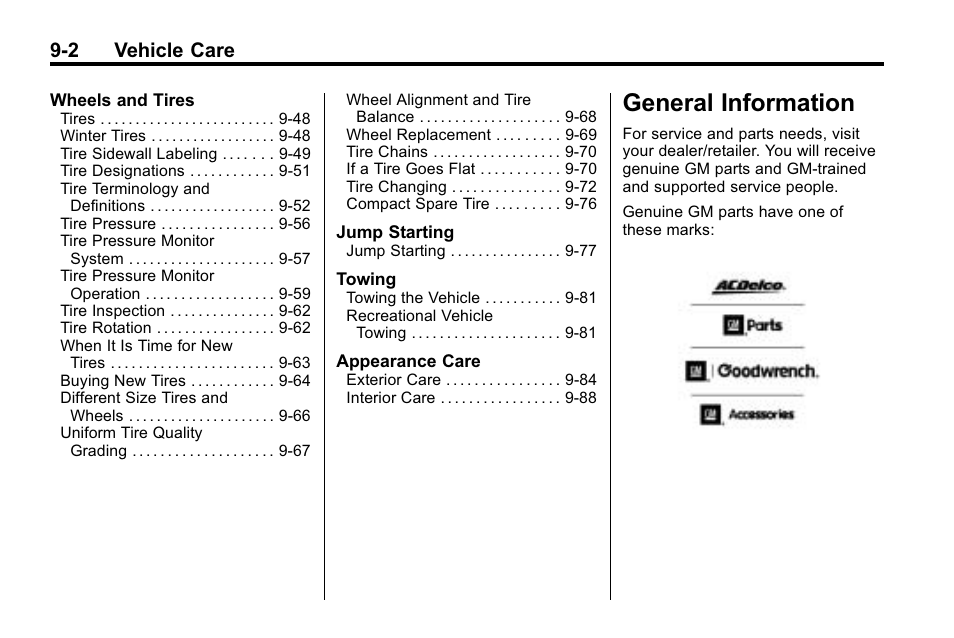 General information, General information -2, Vehicle | 2 vehicle care | Buick 2010 Lacrosse User Manual | Page 282 / 418