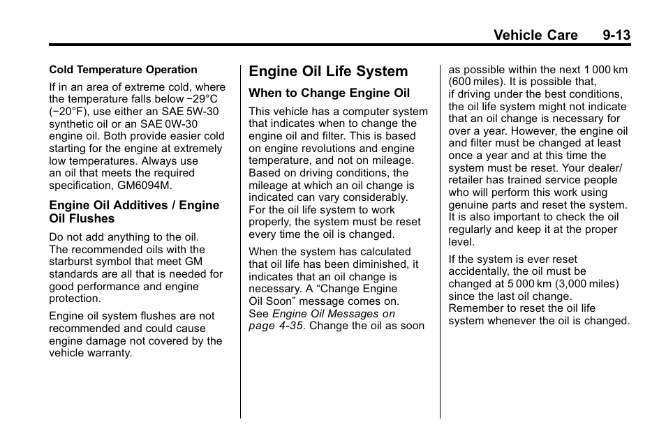 Engine oil life system, Engine oil life system -13, Wiper | Vehicle care 9-13 | Buick 2010 Lacrosse User Manual | Page 293 / 418