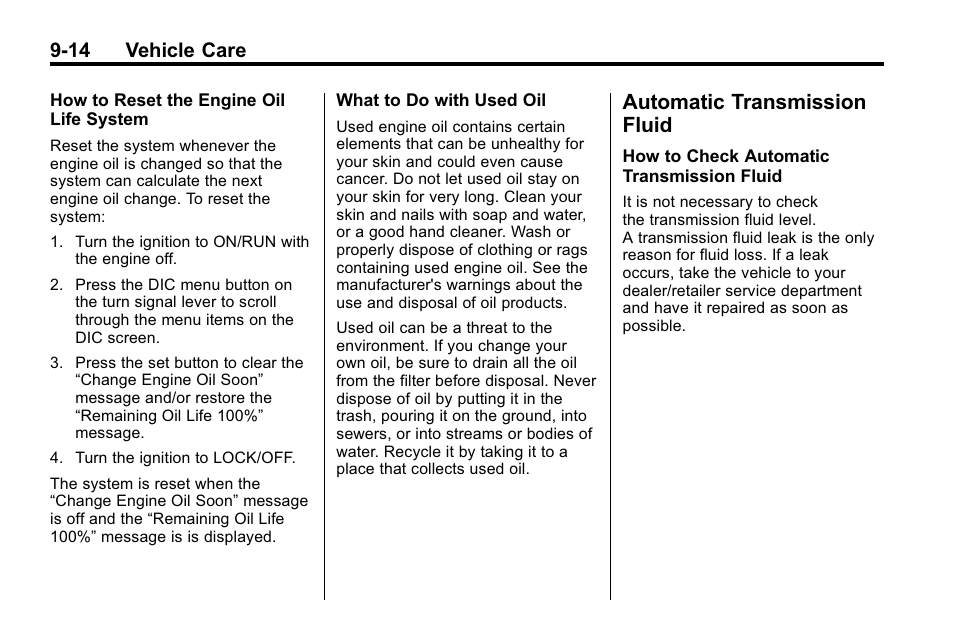 Automatic transmission fluid, Automatic transmission, Fluid -14 | 14 vehicle care | Buick 2010 Lacrosse User Manual | Page 294 / 418