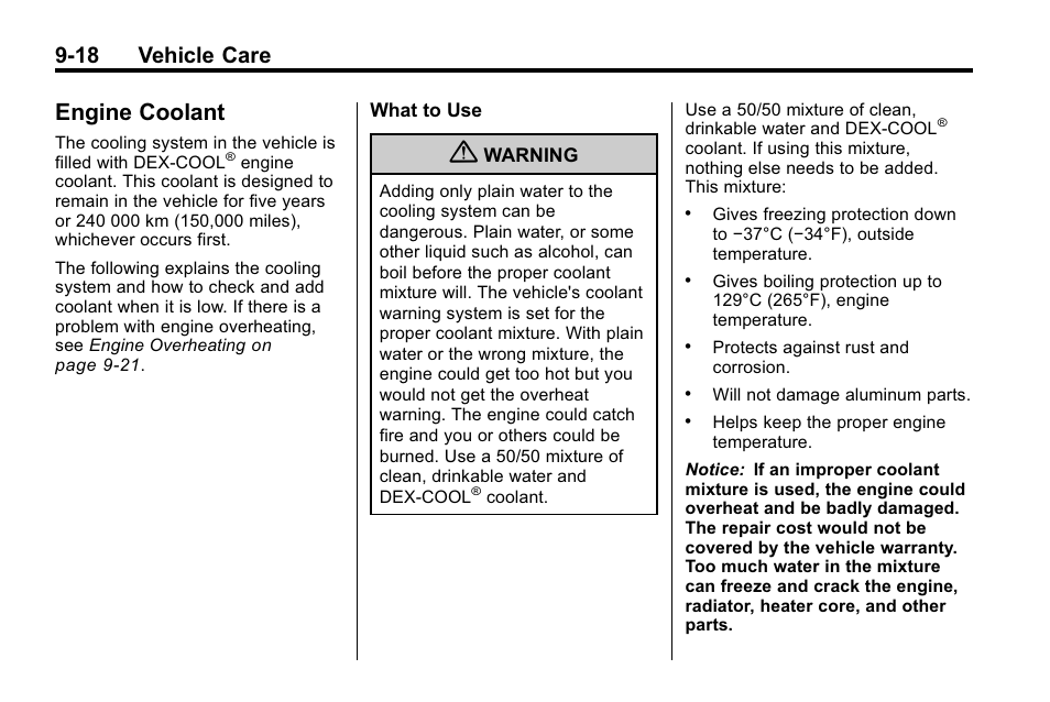 Engine coolant, Engine coolant -18, Halogen | 18 vehicle care | Buick 2010 Lacrosse User Manual | Page 298 / 418