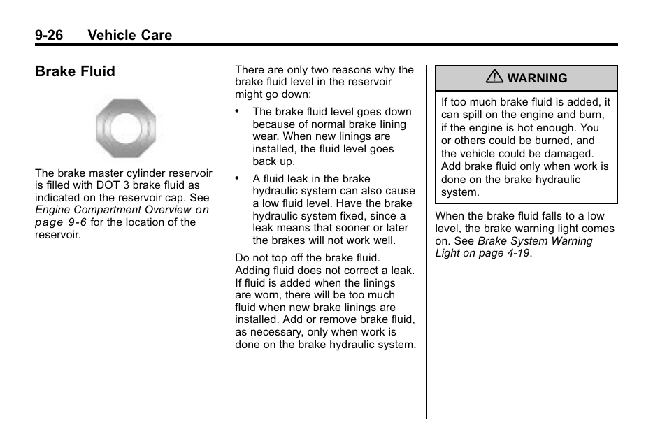 Brake fluid, Brake fluid -26, 26 vehicle care | Buick 2010 Lacrosse User Manual | Page 306 / 418