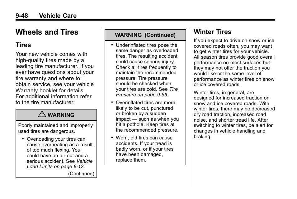 Wheels and tires, Tires, Winter tires | Wheels and tires -48, Tires -48 winter tires -48, 48 vehicle care | Buick 2010 Lacrosse User Manual | Page 328 / 418
