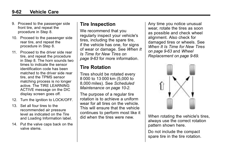 Tire inspection, Tire rotation, Tire inspection -62 tire rotation -62 | Buick 2010 Lacrosse User Manual | Page 342 / 418