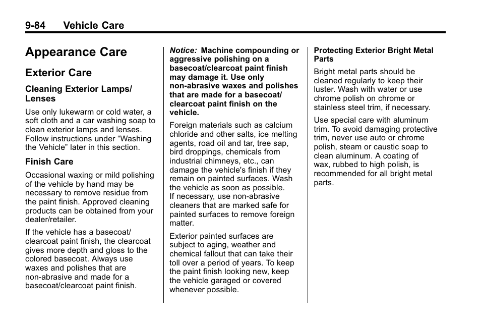 Appearance care, Exterior care, Appearance care -84 | Index, Exterior care -84 | Buick 2010 Lacrosse User Manual | Page 364 / 418