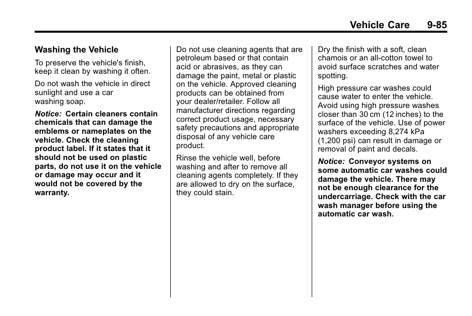 Vehicle care 9-85 | Buick 2010 Lacrosse User Manual | Page 365 / 418