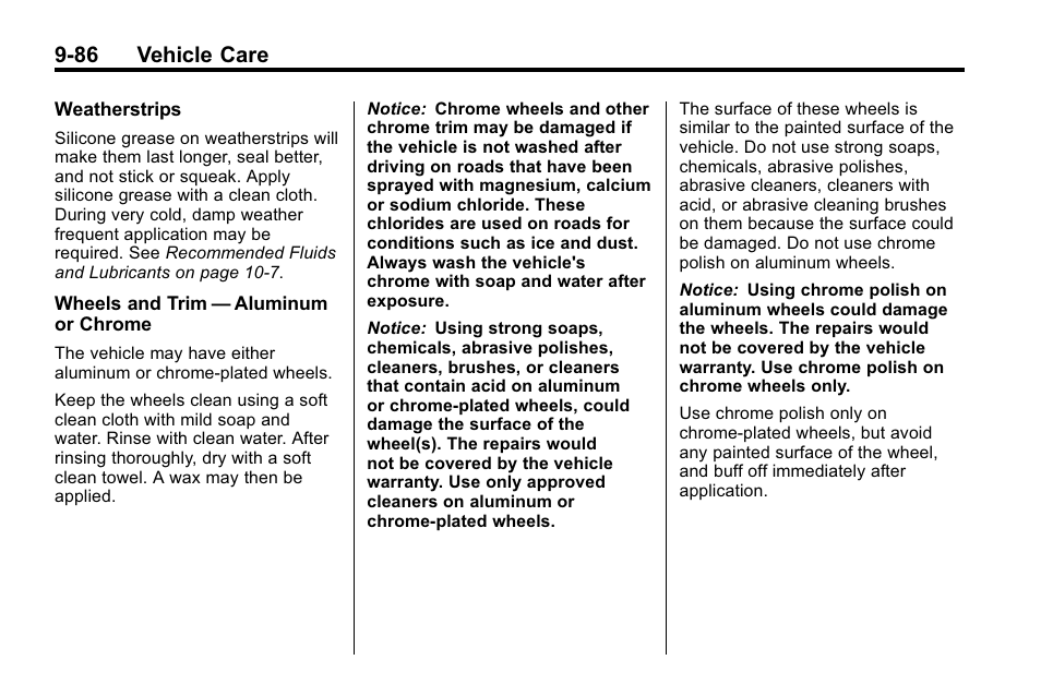 86 vehicle care | Buick 2010 Lacrosse User Manual | Page 366 / 418