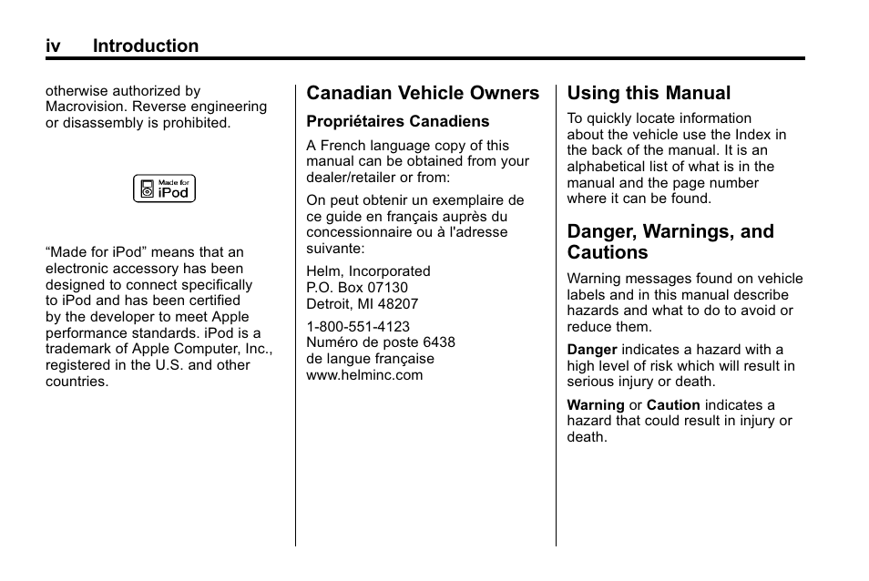Canadian vehicle owners, Using this manual, Danger, warnings, and cautions | Buick 2010 Lacrosse User Manual | Page 4 / 418