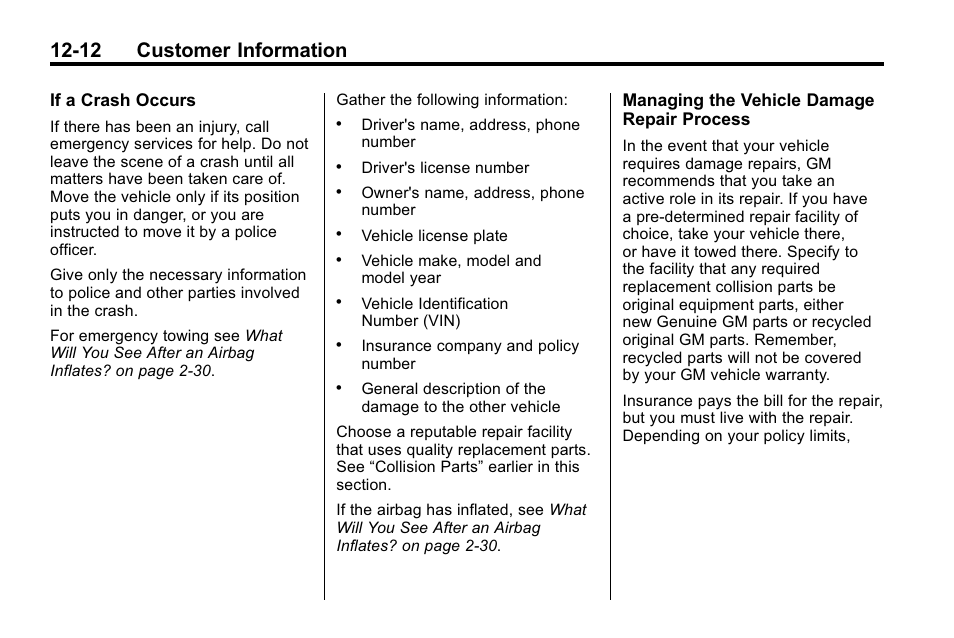 12 customer information | Buick 2010 Lacrosse User Manual | Page 400 / 418