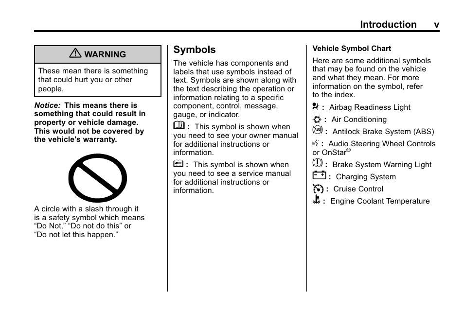 Symbols | Buick 2010 Lacrosse User Manual | Page 5 / 418