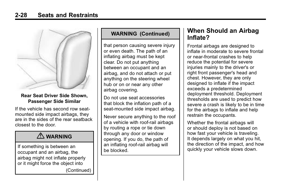 When should an airbag inflate, Should an airbag, Inflate? -28 | Buick 2010 Lacrosse User Manual | Page 54 / 418