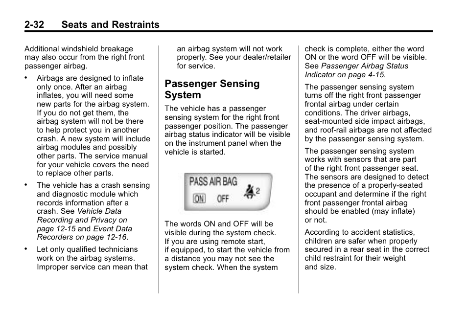 Passenger sensing system, Passenger sensing, System -32 | 32 seats and restraints | Buick 2010 Lacrosse User Manual | Page 58 / 418