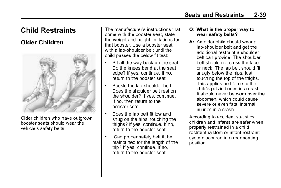 Child restraints, Older children, Child restraints -39 | Older children -39, Seats and restraints 2-39 | Buick 2010 Lacrosse User Manual | Page 65 / 418