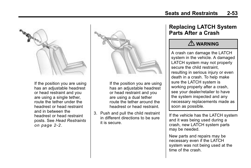 Replacing latch system parts after a crash, Replacing latch system, Parts after a crash -53 | Buick 2010 Lacrosse User Manual | Page 79 / 418