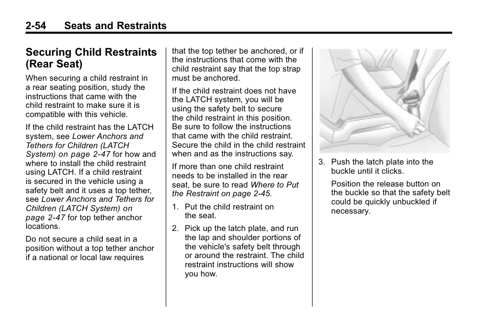 Securing child restraints (rear seat), Securing child restraints, Rear seat) -54 | 54 seats and restraints | Buick 2010 Lacrosse User Manual | Page 80 / 418