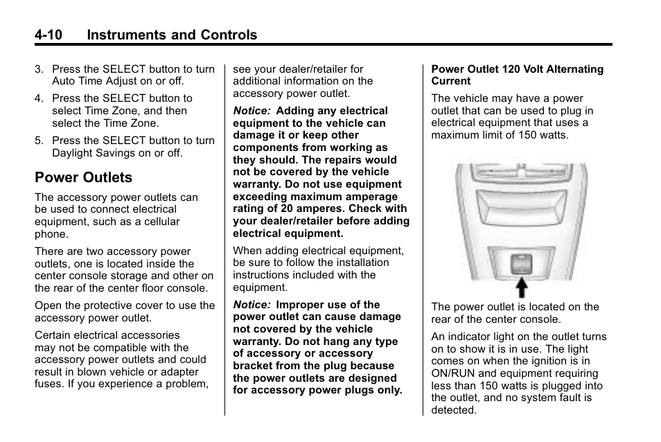 Power outlets, Power outlets -10, 10 instruments and controls | Buick 2010 Lacrosse User Manual | Page 96 / 418