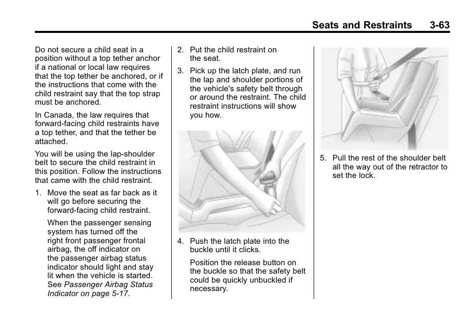 Seats and restraints 3-63 | Buick 2010 Enclave User Manual | Page 113 / 440