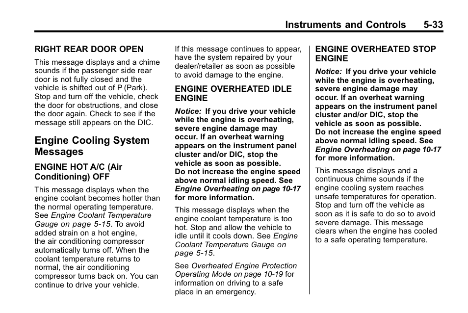 Engine cooling system messages, Engine cooling system, Messages -33 | Buick 2010 Enclave User Manual | Page 151 / 440