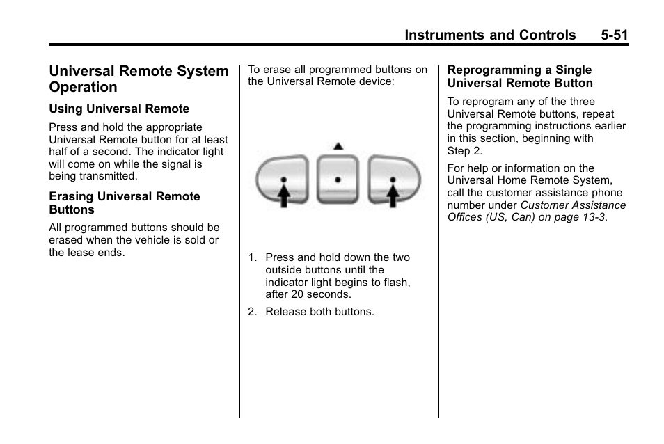 Universal remote system operation, Universal remote system, Operation -51 | Outboard | Buick 2010 Enclave User Manual | Page 169 / 440