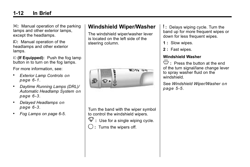 Windshield wiper/washer, Windshield wiper/washer -12, 12 in brief | Buick 2010 Enclave User Manual | Page 18 / 440