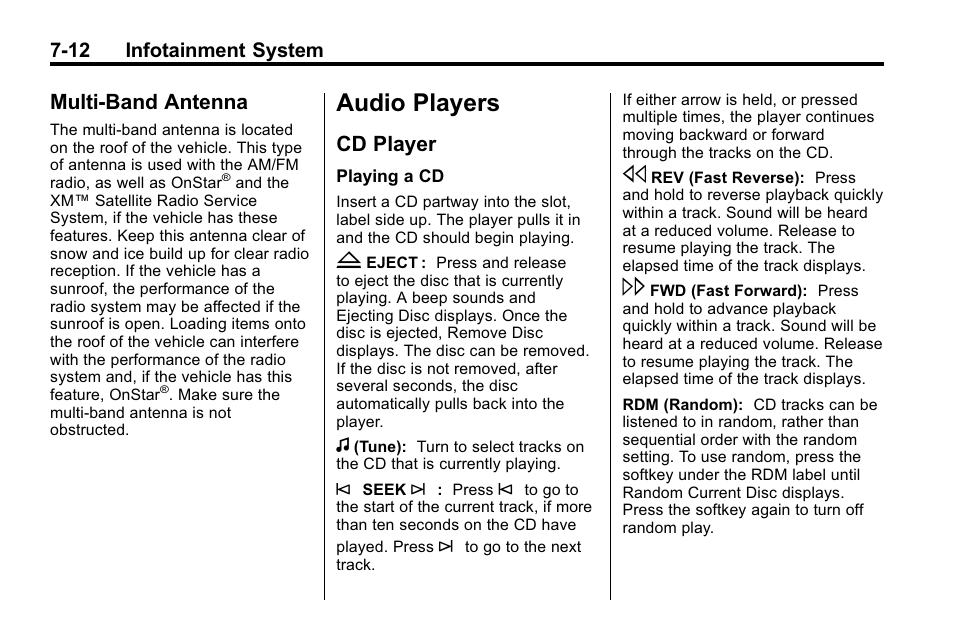 Multi-band antenna, Audio players, Cd player | Multi-band antenna -12, Cd player -12 | Buick 2010 Enclave User Manual | Page 190 / 440