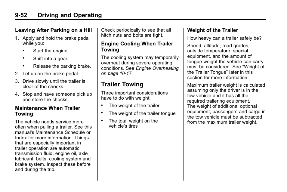 Trailer towing, Trailer towing -52, 52 driving and operating | Buick 2010 Enclave User Manual | Page 296 / 440