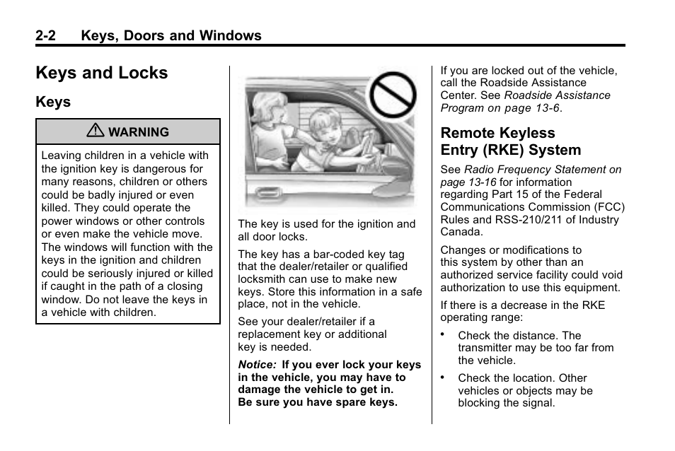 Keys and locks, Keys, Remote keyless entry (rke) system | Keys and locks -2, Indicators, Keys -2 remote keyless, Entry (rke) system -2 | Buick 2010 Enclave User Manual | Page 30 / 440