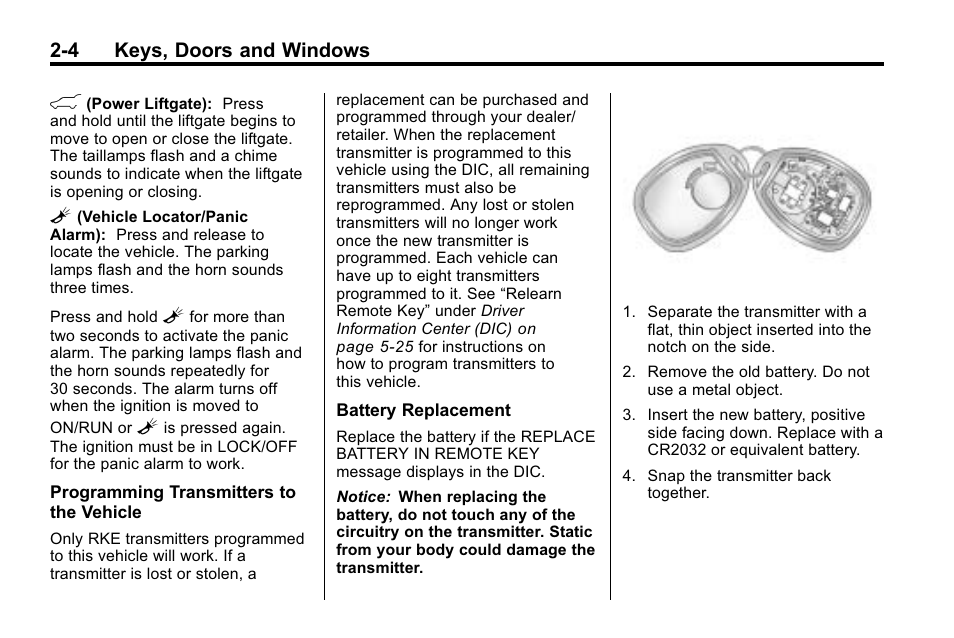 4 keys, doors and windows | Buick 2010 Enclave User Manual | Page 32 / 440
