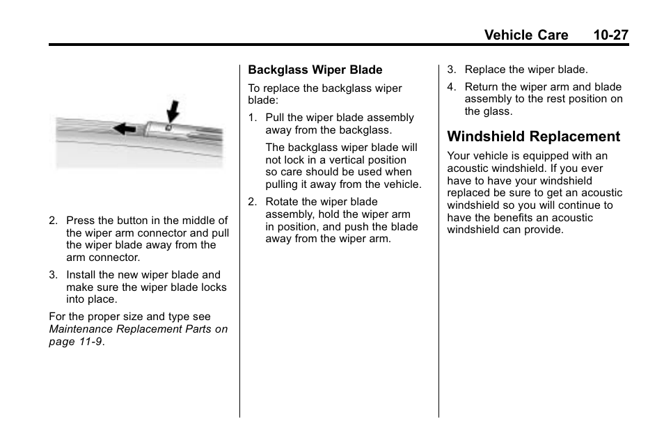 Windshield replacement, Replacement -27, Vehicle care 10-27 | Buick 2010 Enclave User Manual | Page 329 / 440