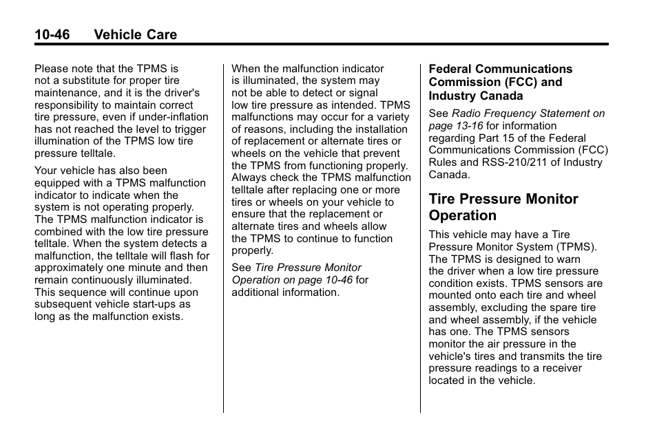 Tire pressure monitor operation, Tire pressure monitor, Operation -46 | Buick 2010 Enclave User Manual | Page 348 / 440