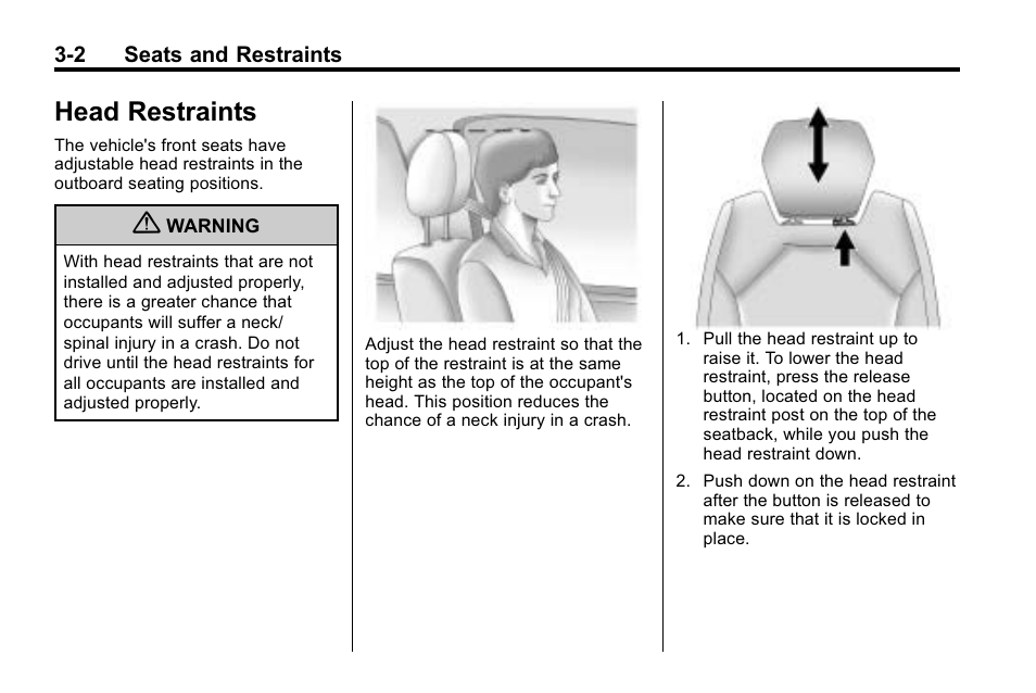Head restraints, Head restraints -2 | Buick 2010 Enclave User Manual | Page 52 / 440
