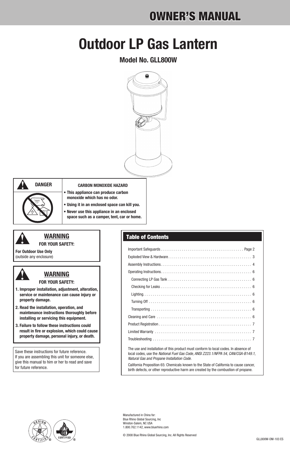 Blue Rhino GLL800W User Manual | 16 pages