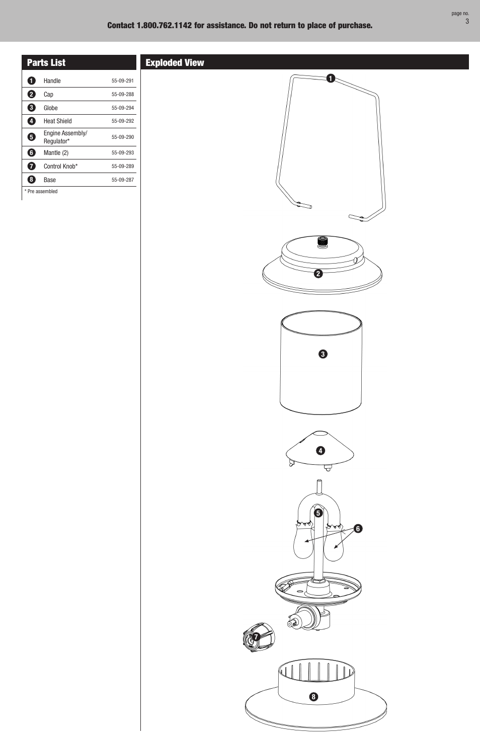 Parts list, Exploded view | Blue Rhino GLL800W User Manual | Page 3 / 16