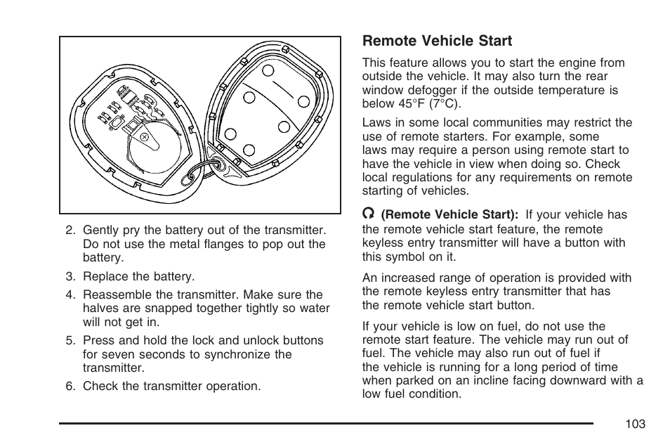 Remote vehicle start | Buick 2007 Terraza User Manual | Page 103 / 562