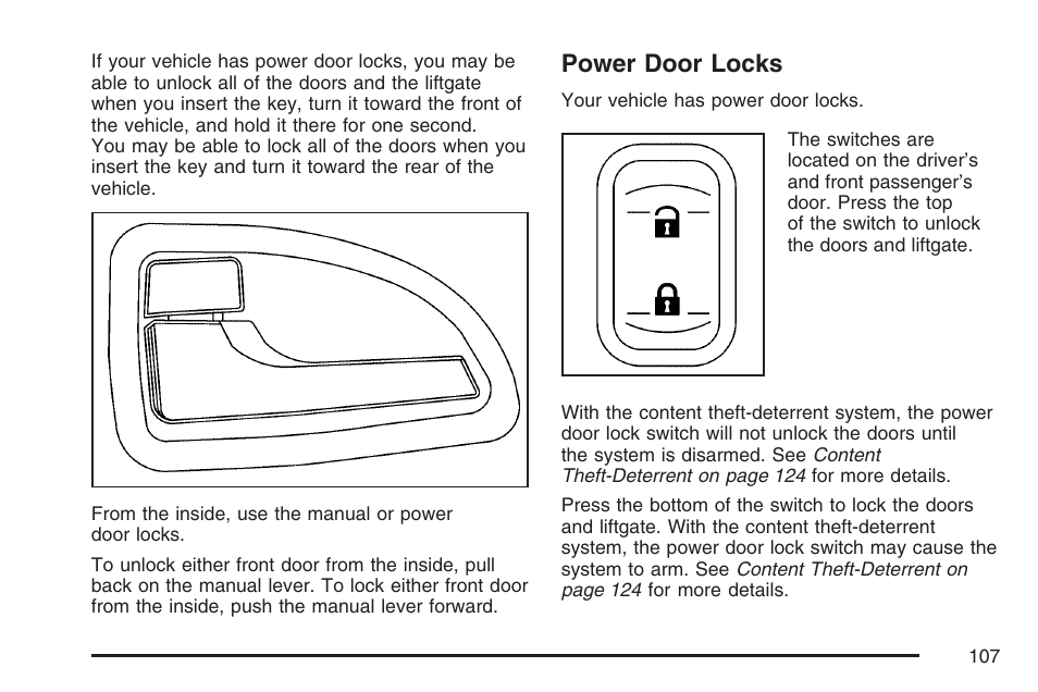 Power door locks | Buick 2007 Terraza User Manual | Page 107 / 562