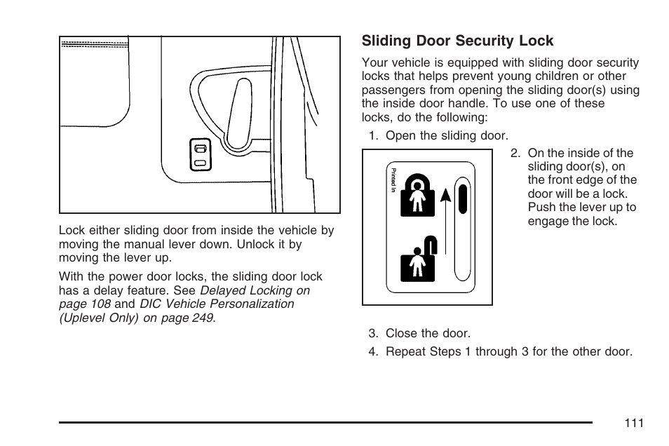 Sliding door security lock | Buick 2007 Terraza User Manual | Page 111 / 562