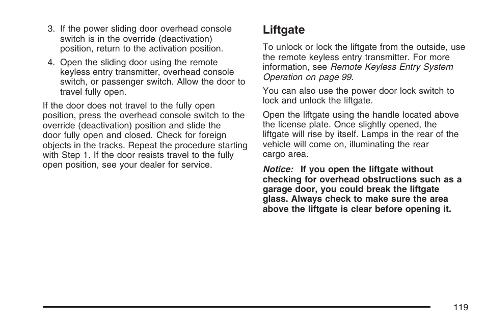 Liftgate | Buick 2007 Terraza User Manual | Page 119 / 562