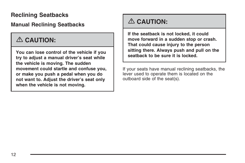 Reclining seatbacks | Buick 2007 Terraza User Manual | Page 12 / 562