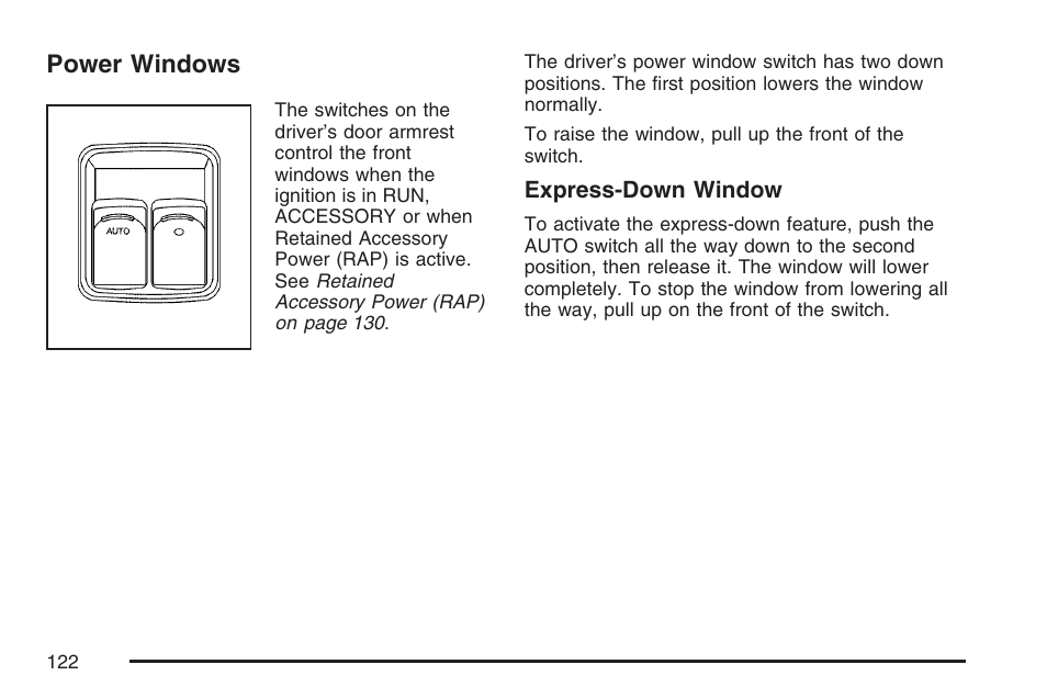 Power windows | Buick 2007 Terraza User Manual | Page 122 / 562