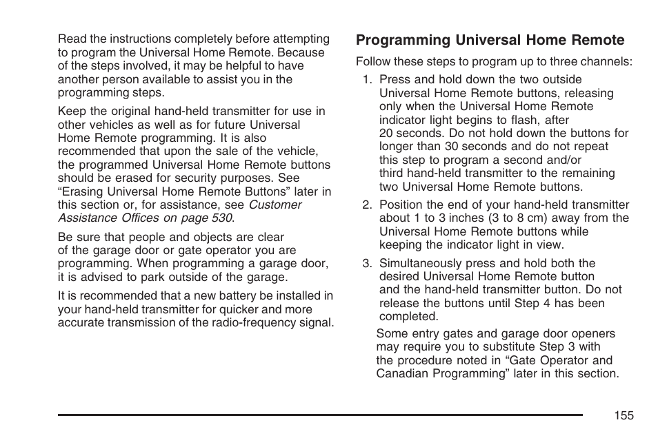 Programming universal home remote | Buick 2007 Terraza User Manual | Page 155 / 562