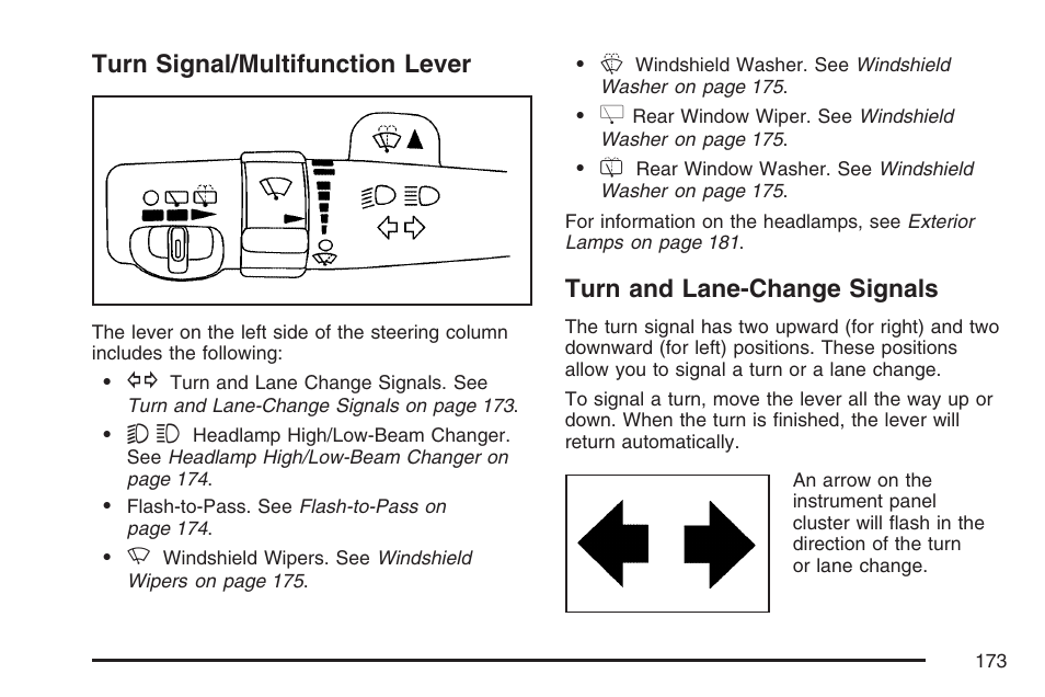 Turn signal/multifunction lever, Turn and lane-change signals, Turn | Signal/multifunction lever | Buick 2007 Terraza User Manual | Page 173 / 562